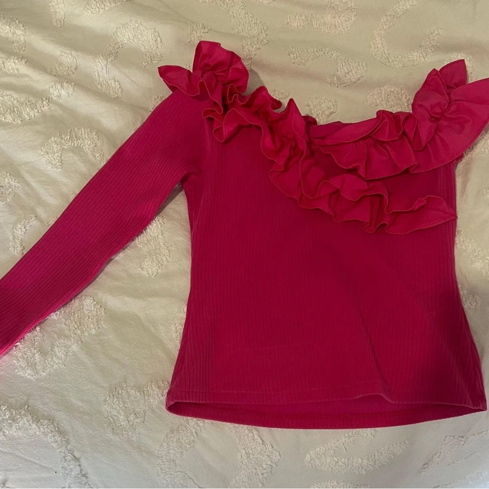 anthropology one sleeve ruffle top